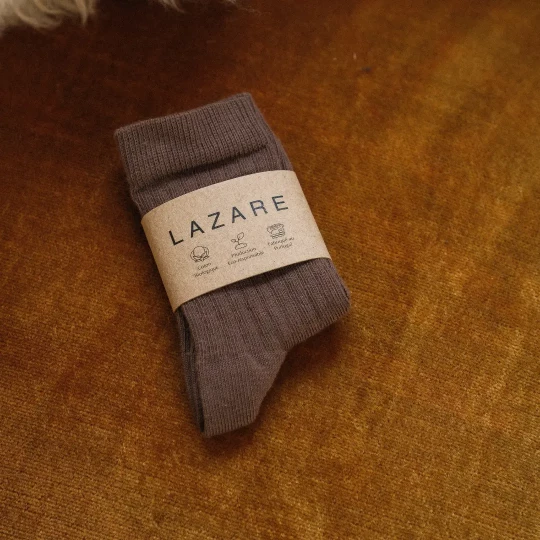 Chaussettes bébé côtelées taupe