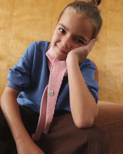 Foulard en laine mérinos rose pour bébé, enfant et adulte