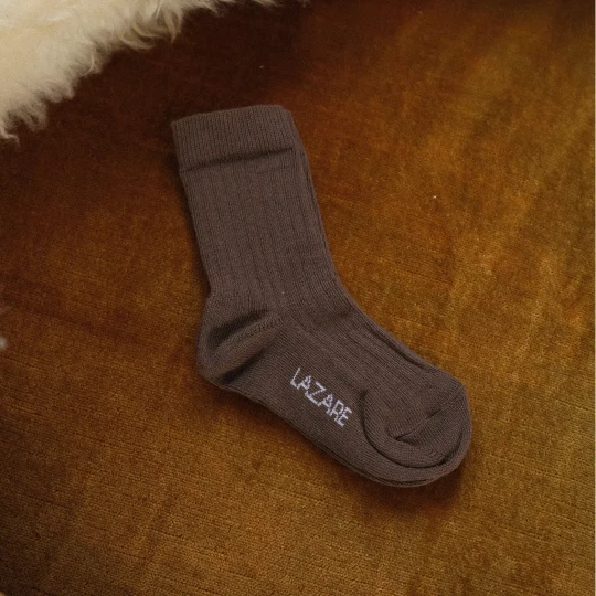 Chaussettes bébé côtelées taupe