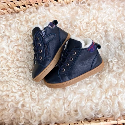 Chaussures premiers pas Auguste Bleu marine fourrées