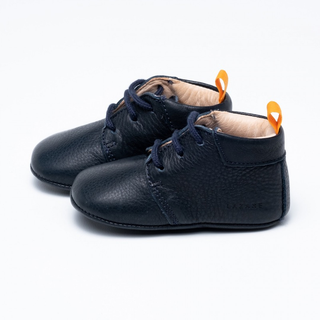 Chaussons bébé cuir à patins Colombe bleu marine