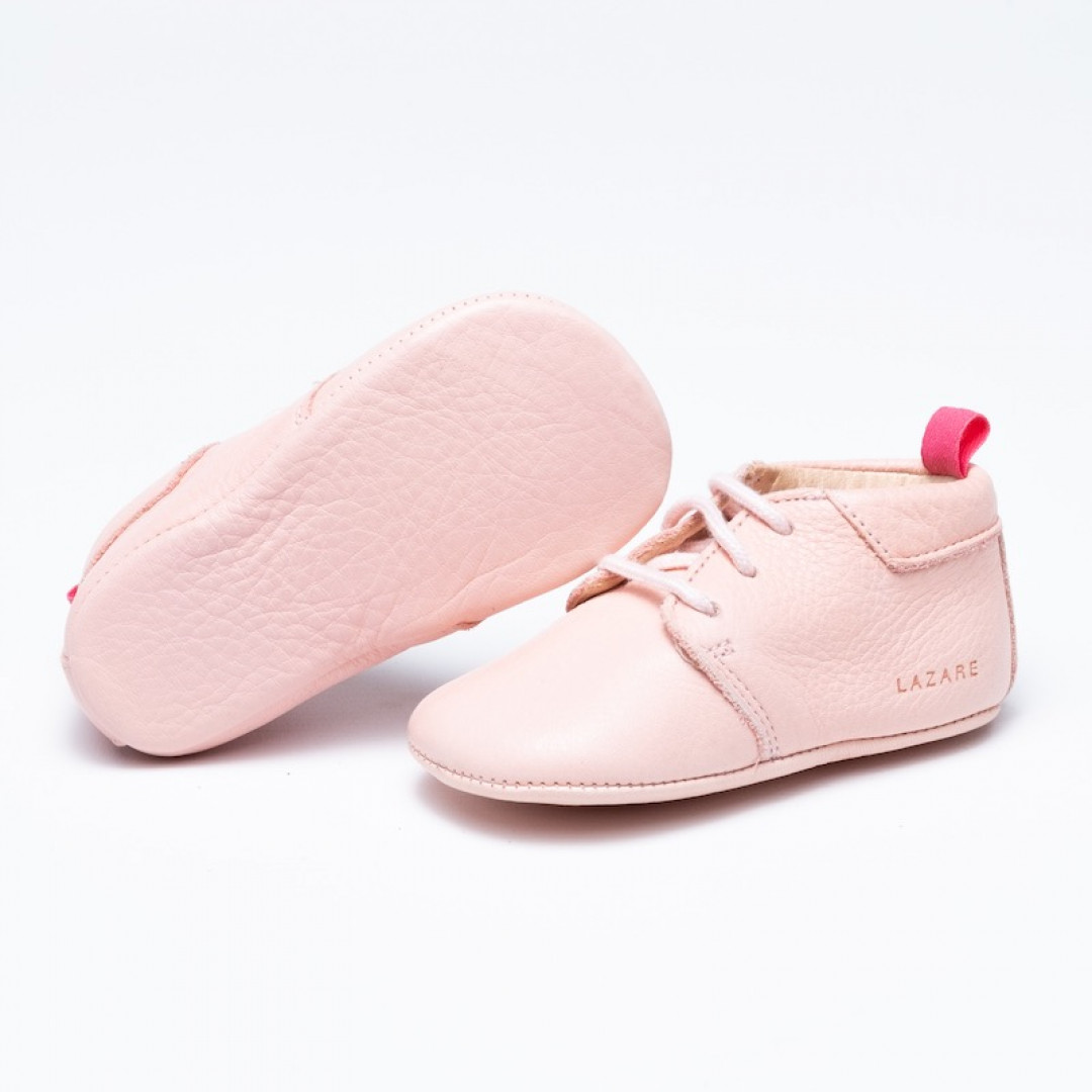Chaussons bébé cuir à patins Colombe rose