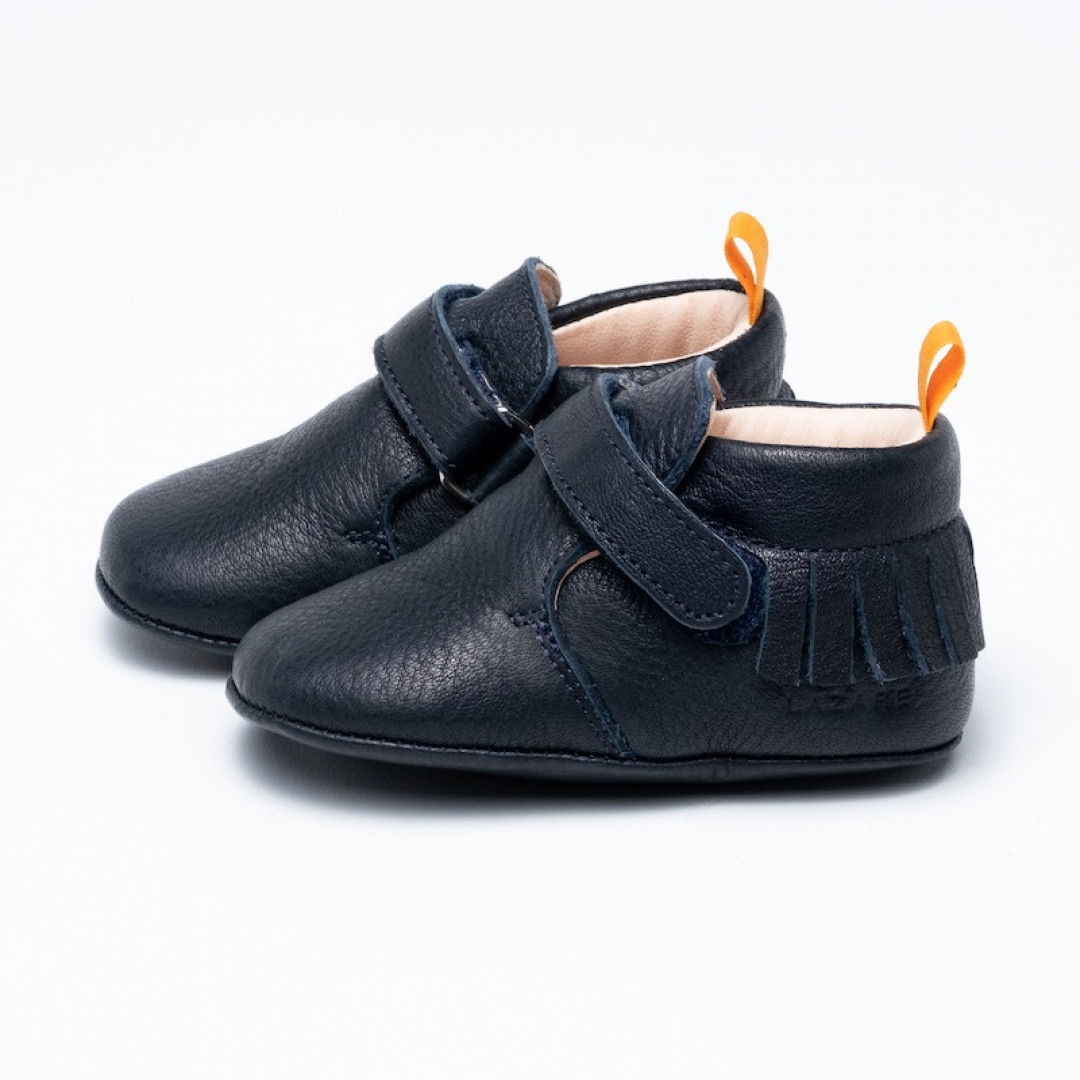 Chaussons bébé cuir à patins Eliot bleu marine