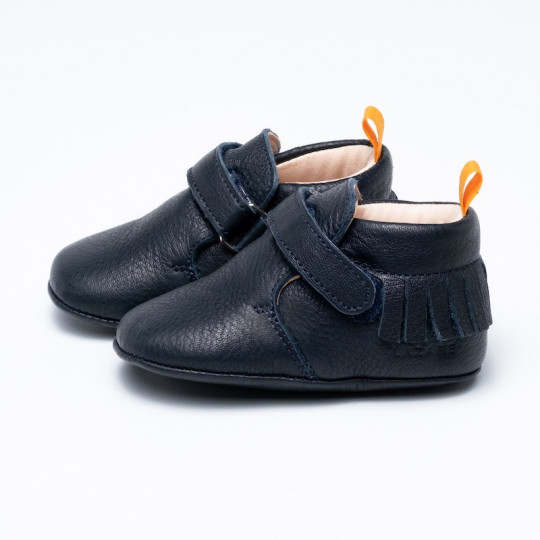 Chaussons bébé cuir à patins Eliot bleu marine