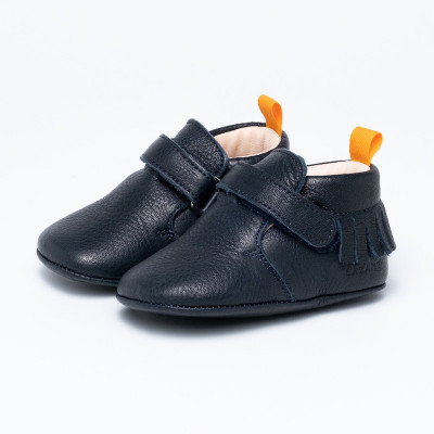 Chaussons bébé cuir à patins Eliot bleu marine