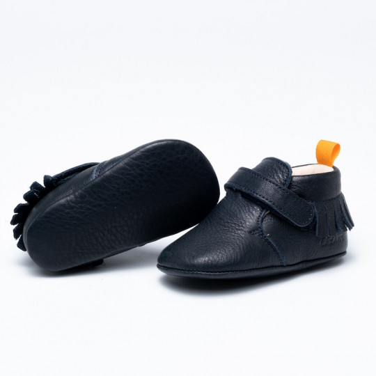 Chaussons bébé cuir à patins Eliot bleu marine