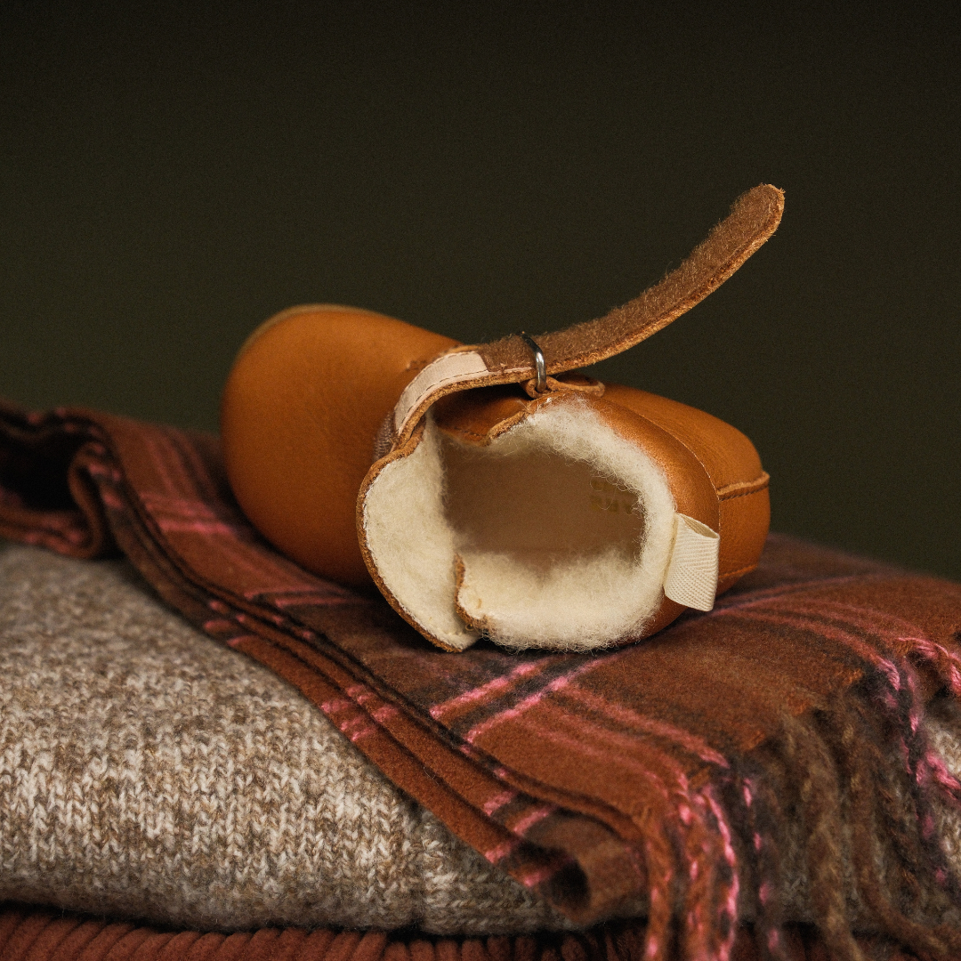 Chaussons premiers pas Achille fourrés laine en cuir souple pour l'hiver