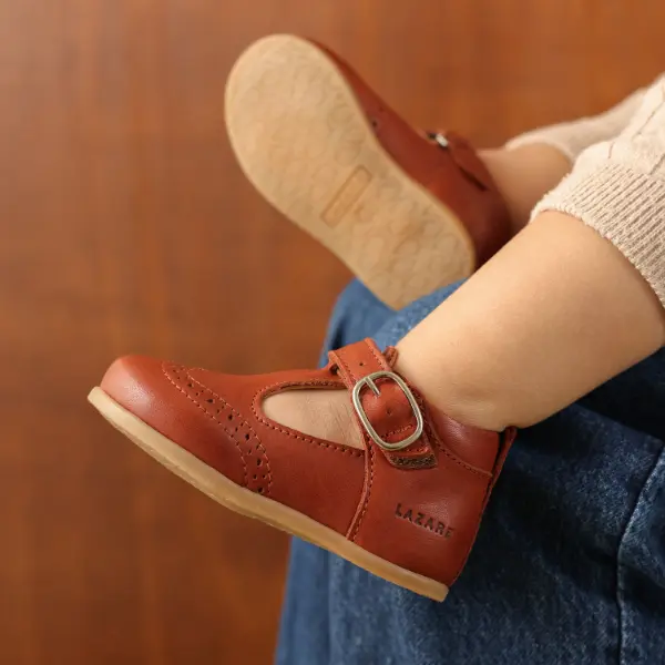 Babies Arthur noisette chaussures bébé baptême garçon cuir lisse