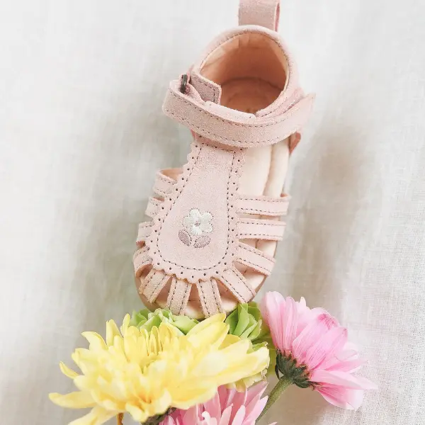Sandales Colette rose chaussures bébé baptême été cuir velours