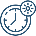 icône d'une horloge avec un soleil représentant les heures chaudes pour un bébé