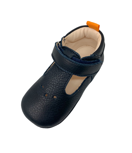 Chaussons bébé en cuir souple César bleu marine