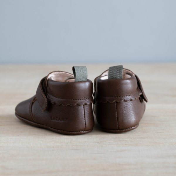 chaussons cuir rose et chocolat
