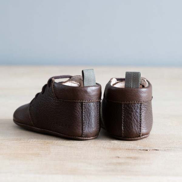 chausson cuir bébé rose et chocolat