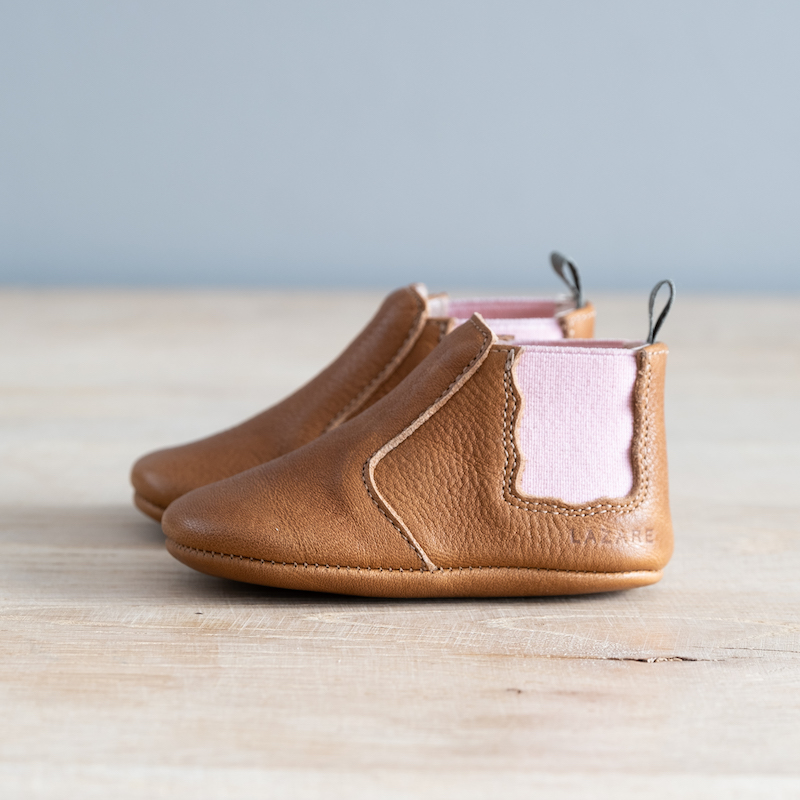 Chaussons Bebe Oscar Marron Rose Lazare Kids Shoes